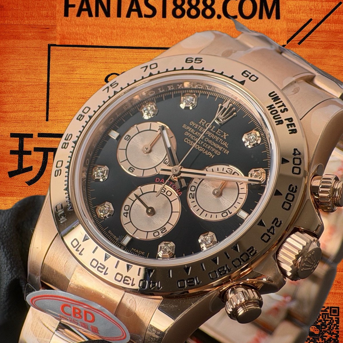高仿勞力士 CBD廠 配重 Cosmograph Daytona 116505 玫瑰金monobloc圈 黑盤 玫瑰金monobloc計時盤 8鑽時標 4130機芯 復刻腕錶 實拍 2