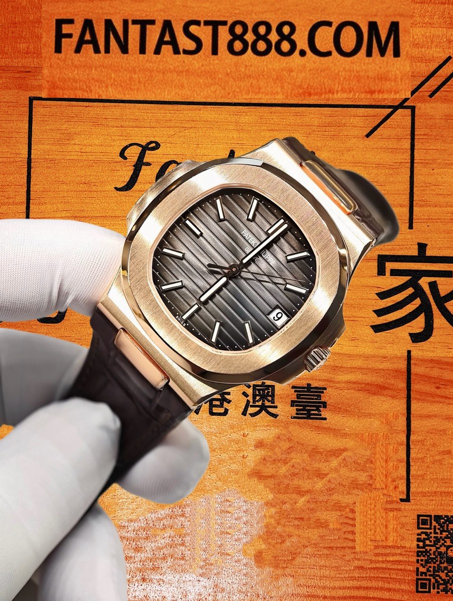 客定改裝 Patek Philippe 百達翡麗 Nautilus 5711 18K厚金包裹 玫瑰金 灰面橫紋 鱷魚皮錶帶 復刻腕錶 實拍 4