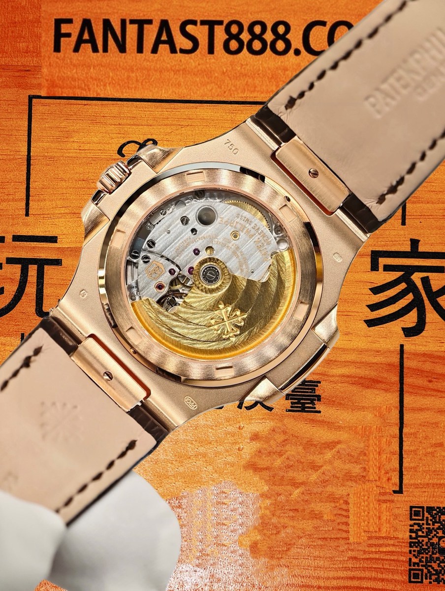 客定改裝 Patek Philippe 百達翡麗 Nautilus 5711 18K厚金包裹 玫瑰金 灰面橫紋 鱷魚皮錶帶 復刻腕錶 實拍 5