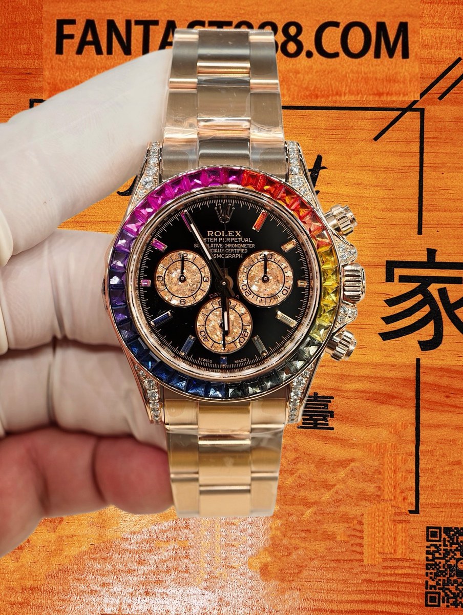 客定改裝 勞力士 Cosmograph Daytona SW代用彩虹圈 SW代用表盤+表針 中殼鑲嵌VVS D級培育鑽 18K白金包裹 904L鋼帶 復刻腕錶 實拍 1