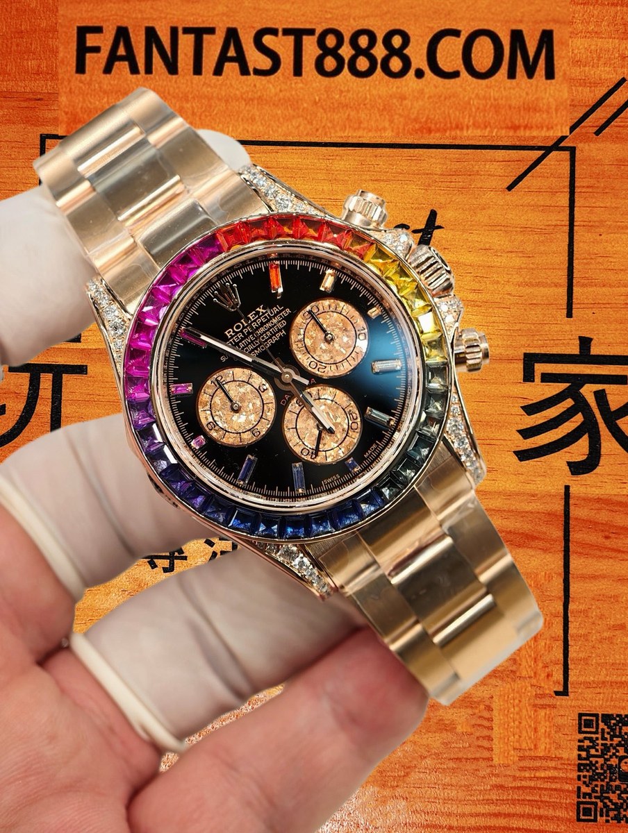 客定改裝 勞力士 Cosmograph Daytona SW代用彩虹圈 SW代用表盤+表針 中殼鑲嵌VVS D級培育鑽 18K白金包裹 904L鋼帶 復刻腕錶 實拍 2