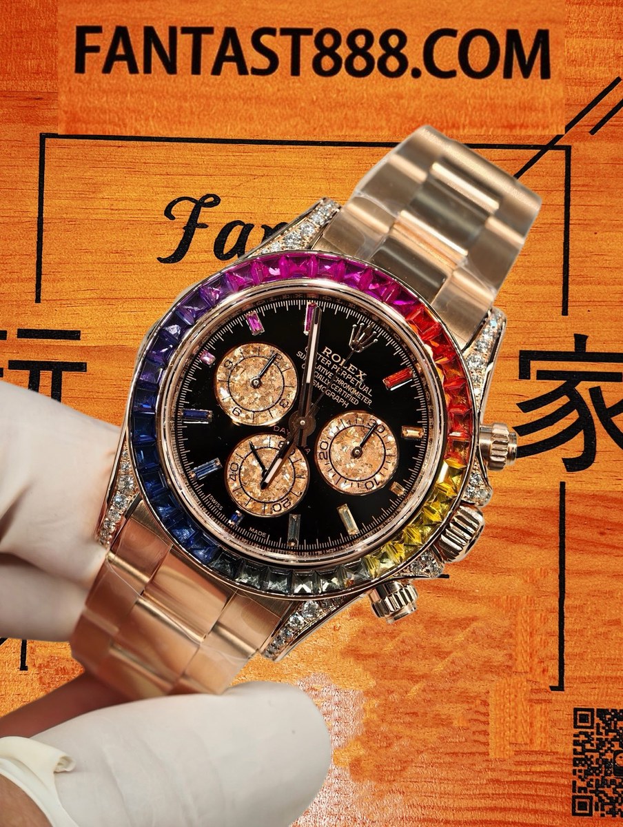 客定改裝 勞力士 Cosmograph Daytona SW代用彩虹圈 SW代用表盤+表針 中殼鑲嵌VVS D級培育鑽 18K白金包裹 904L鋼帶 復刻腕錶 實拍 3