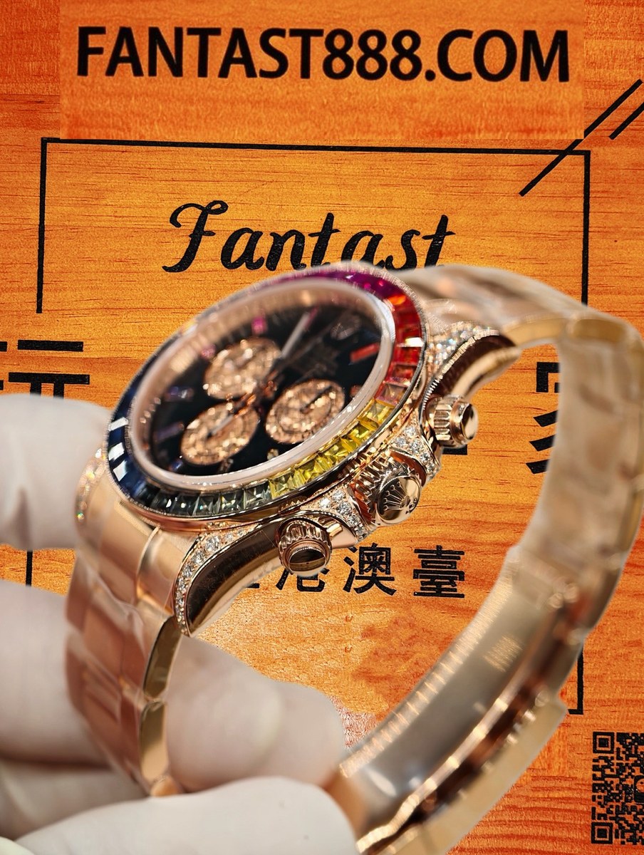 客定改裝 勞力士 Cosmograph Daytona SW代用彩虹圈 SW代用表盤+表針 中殼鑲嵌VVS D級培育鑽 18K白金包裹 904L鋼帶 復刻腕錶 實拍 4