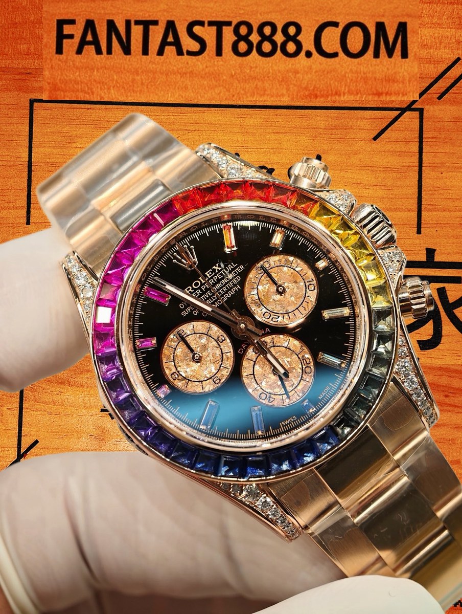 客定改裝 勞力士 Cosmograph Daytona SW代用彩虹圈 SW代用表盤+表針 中殼鑲嵌VVS D級培育鑽 18K白金包裹 904L鋼帶 復刻腕錶 實拍 5