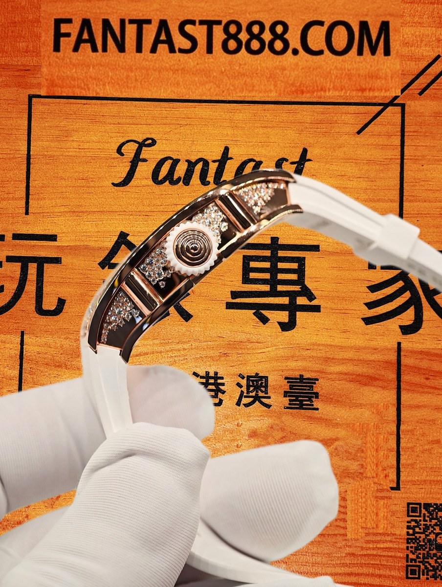 客定改裝 Richard Mille 理查米爾 RM 07-01 雪花❄️鑲嵌 VVS D級莫桑鑽 18K玫瑰金包裹 白橡膠錶帶 復刻腕錶 實拍 5