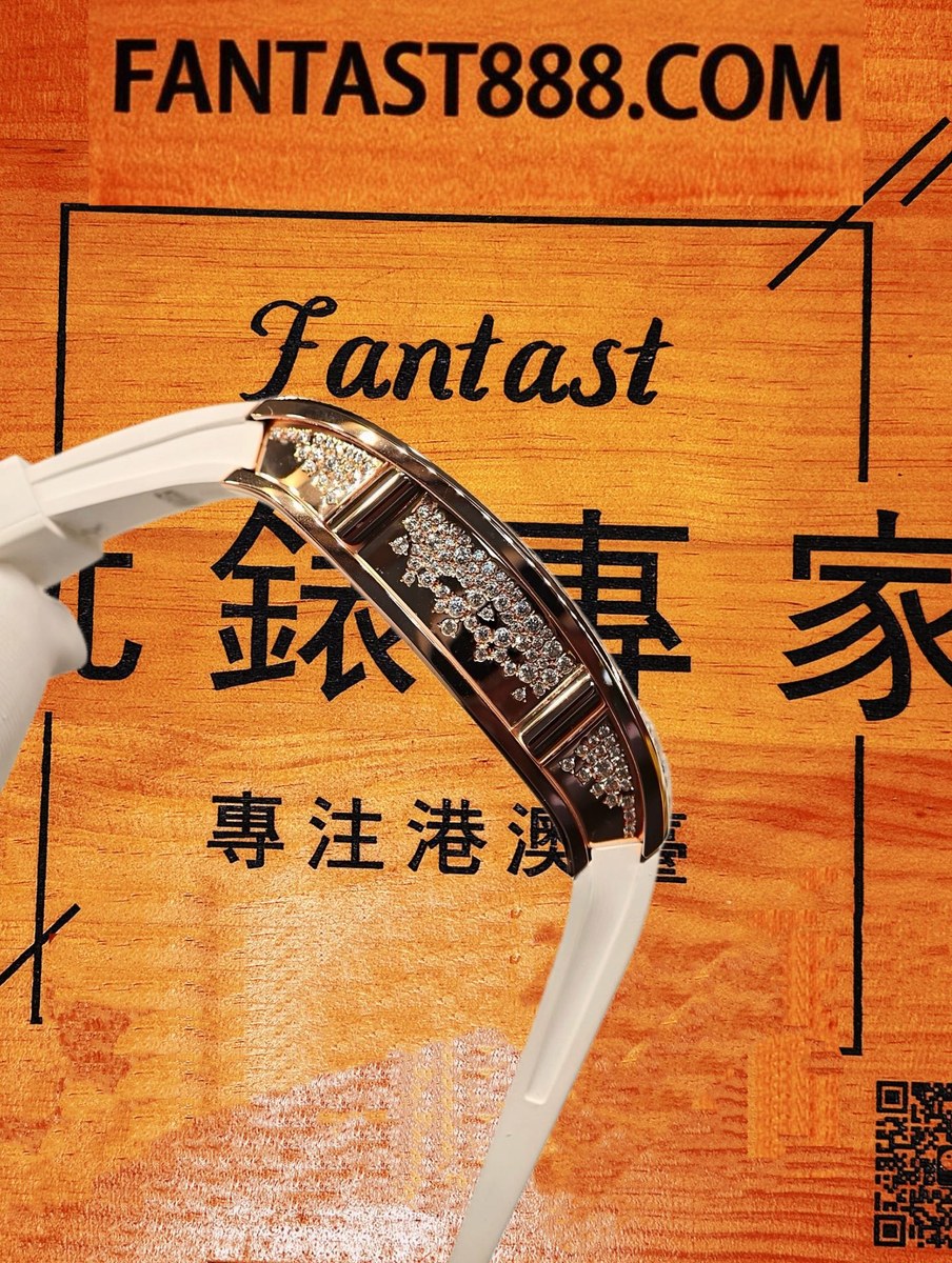 客定改裝 Richard Mille 理查米爾 RM 07-01 雪花❄️鑲嵌 VVS D級莫桑鑽 18K玫瑰金包裹 白橡膠錶帶 復刻腕錶 實拍 8