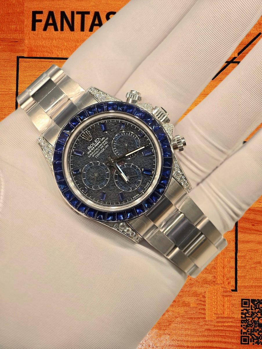 客定改裝 勞力士 Cosmograph Daytona 116509 隱藏款「Hidden Gem」 SW培育藍寶石梯方整圈 配重殼套約210g 904L鋼 復刻腕錶 實拍 3