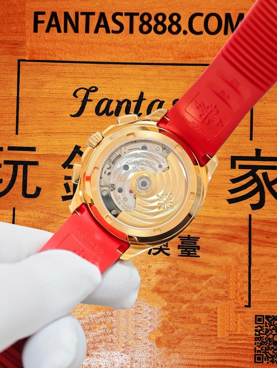 客定改裝 Patek Philippe 百達翡麗 Aquanaut 40mm 18K包厚金 圈口彩色T方寶石+莫桑鑽 白色貝殼壓制面 多功能計時一體機 配送紅+橙膠帶 復刻腕錶 實拍 7