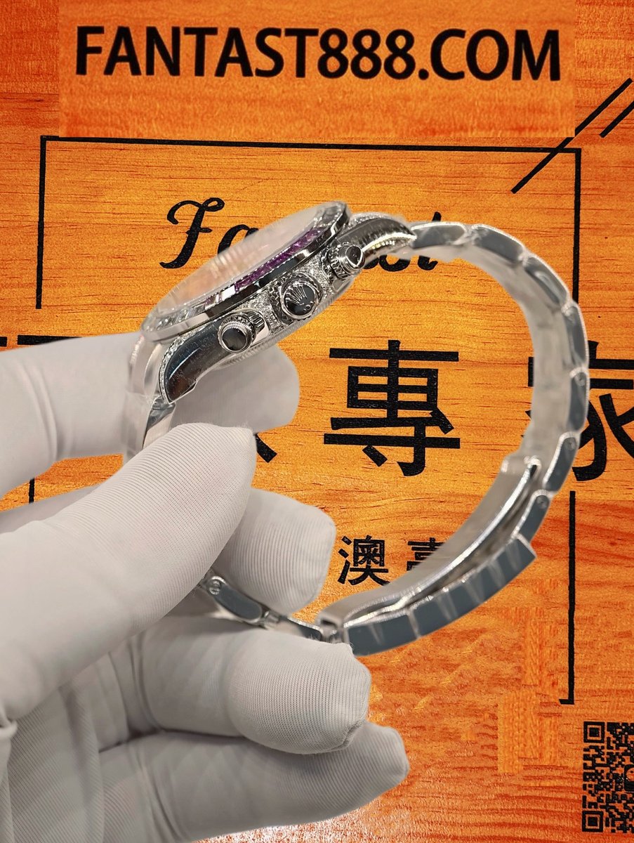 客定改裝 勞力士 Cosmograph Daytona 隱藏寶石款 紫水晶版 904L鋼 SW定制培育紫寶石+莫桑鑽整圈表圈 CNC配重殼套 丹東4130機芯 18K包厚金 復刻腕錶 實拍 4
