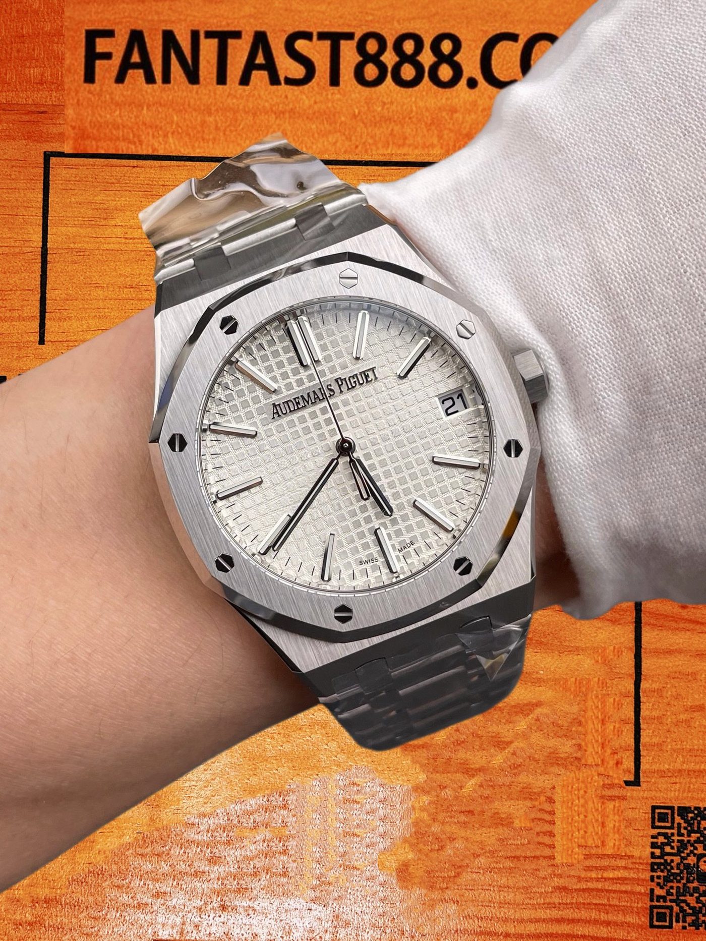 高仿愛彼-皇家橡樹15510ST-白盤41mm-4302無卡度機芯-DDF廠復刻腕錶 實拍 9