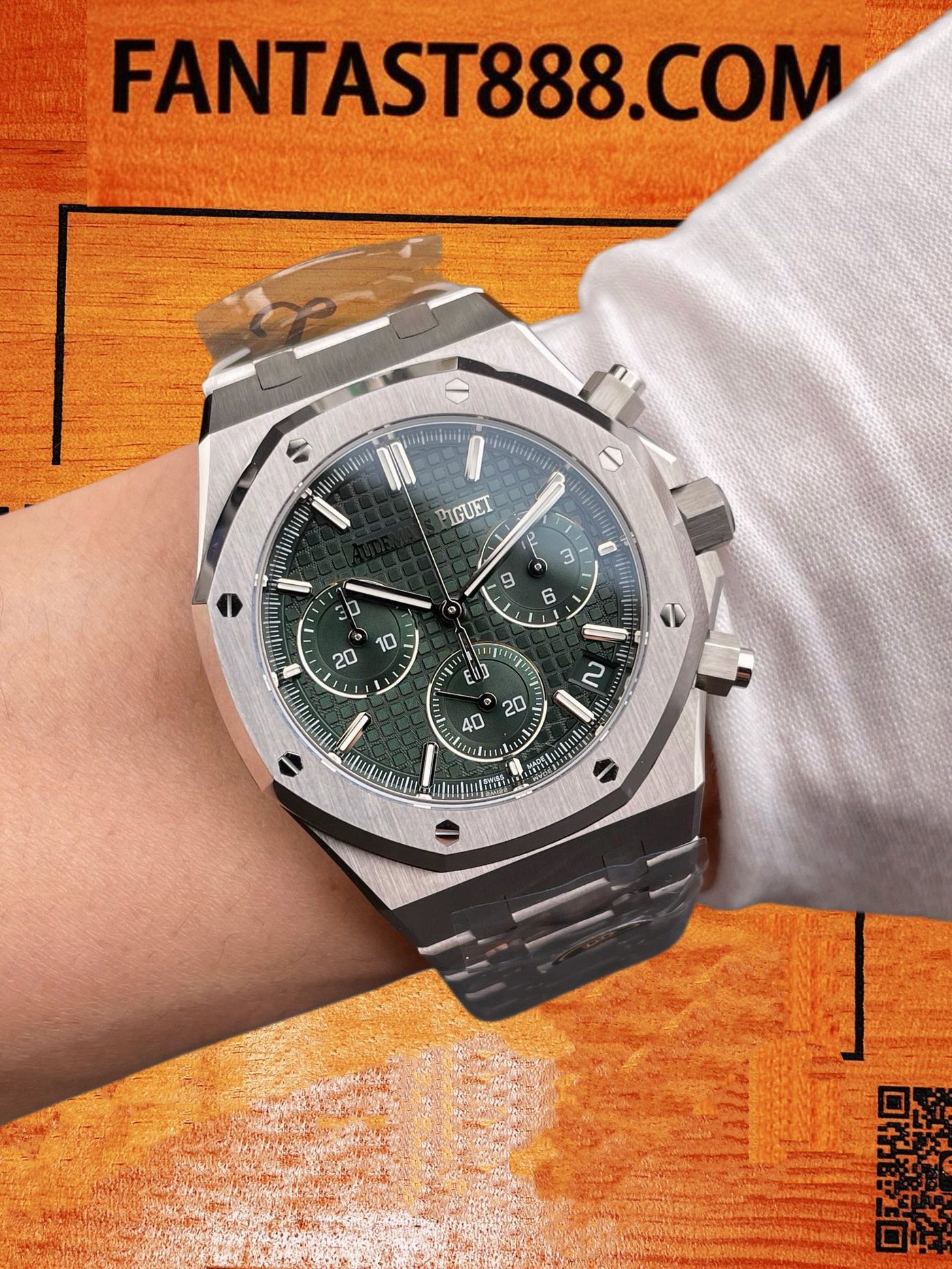 高仿愛彼-皇家橡樹26240-綠盤41mm-4401飛返計時機芯170G-DDF廠復刻腕錶 實拍 9