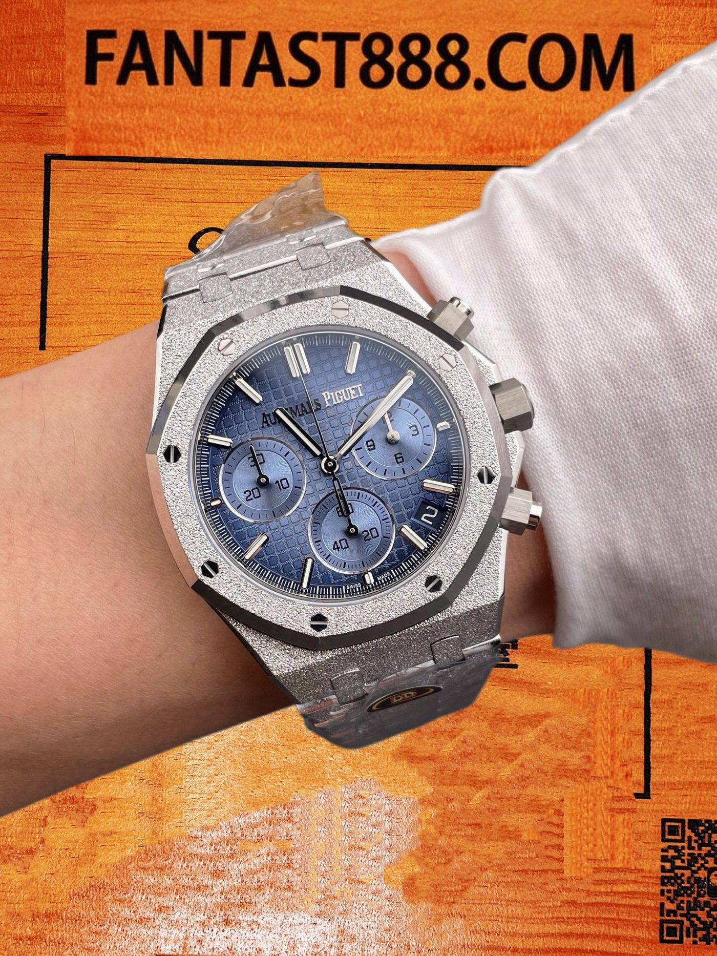 高仿愛彼-皇家橡樹26240-霜金藍盤41mm-4401飛返計時機芯配重199G-DDF廠復刻腕錶 實拍 9