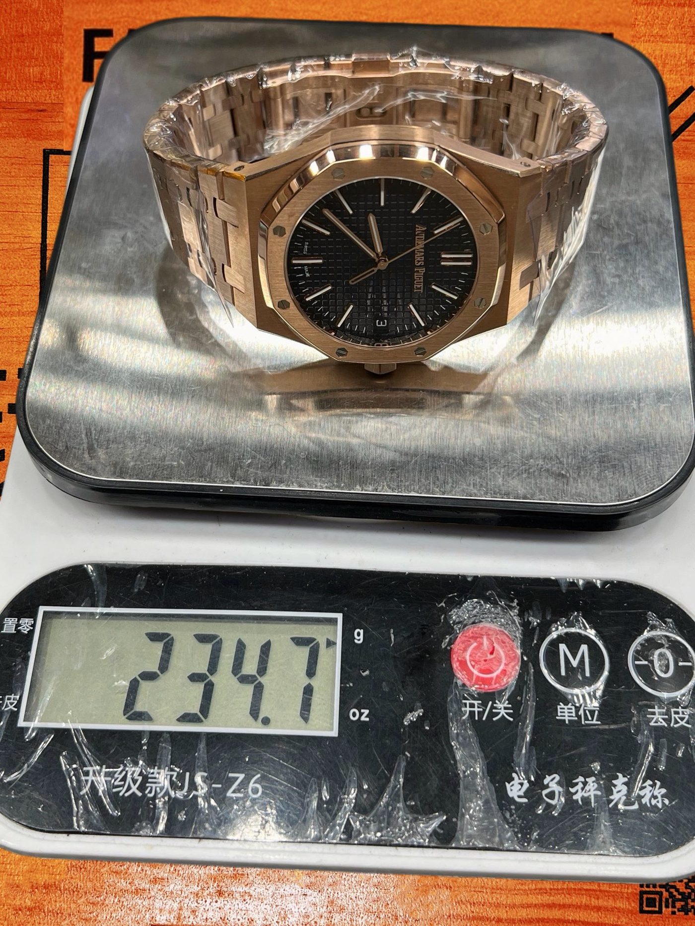 高仿愛彼-皇家橡樹15510OR-玫瑰金藍盤41mm-4302機芯配重235G-DDF廠復刻腕錶 實拍 9