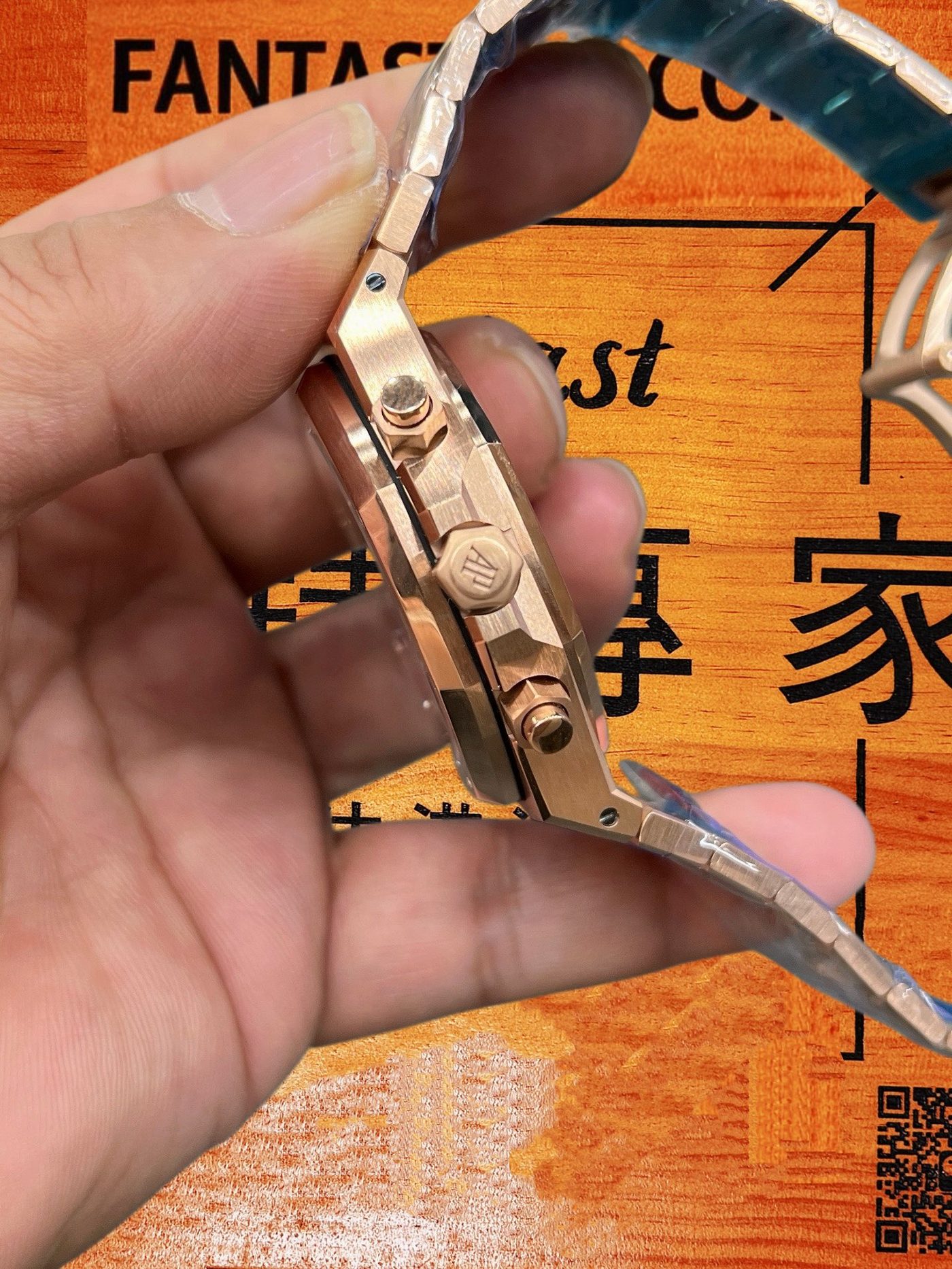 高仿愛彼-皇家橡樹26240OR-玫瑰金綠盤鋼帶41mm-4401飛返計時-DDF廠復刻腕錶 實拍 6