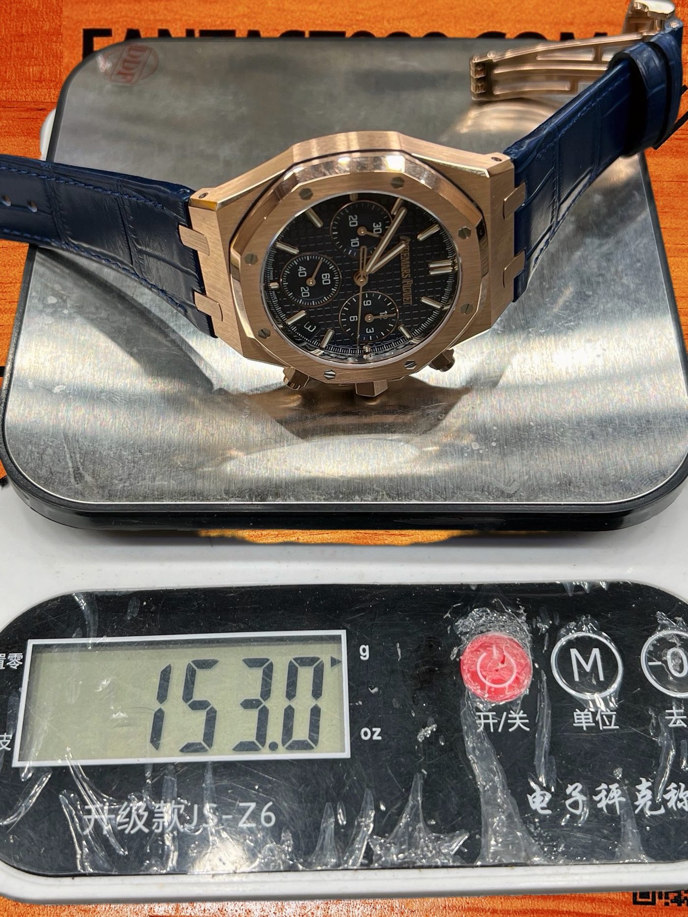 高仿愛彼-皇家橡樹26240OR-玫瑰金藍盤皮帶41mm-4401飛返計時-DDF廠復刻腕錶 實拍 9