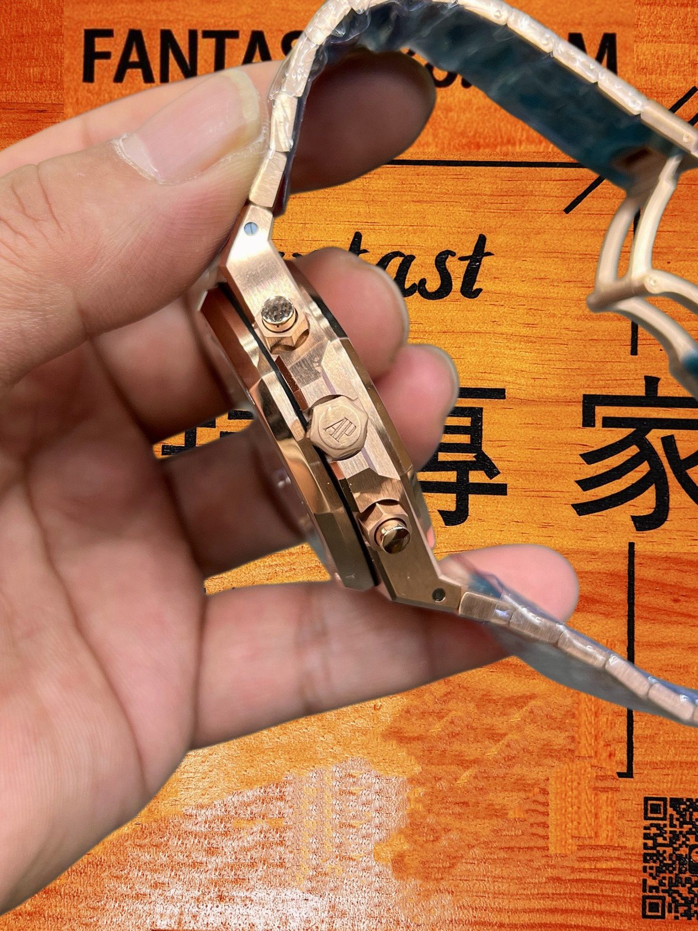 高仿愛彼-皇家橡樹26240OR-玫瑰金藍盤鋼帶41mm-4401飛返計時-DDF廠復刻腕錶 實拍 6