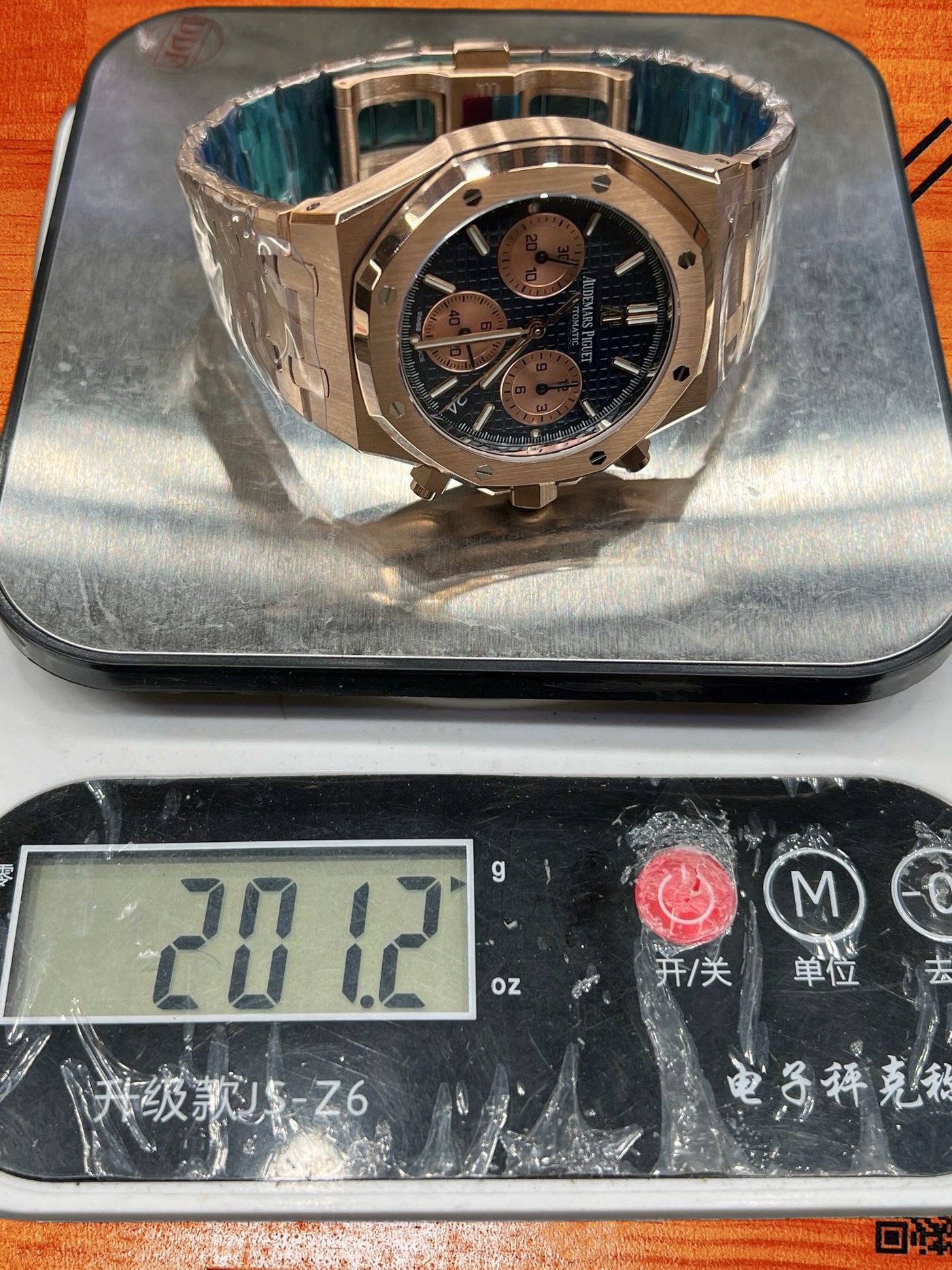 高仿愛彼-皇家橡樹26240OR-玫瑰金藍盤鋼帶41mm-4401飛返計時-DDF廠復刻腕錶 實拍 9