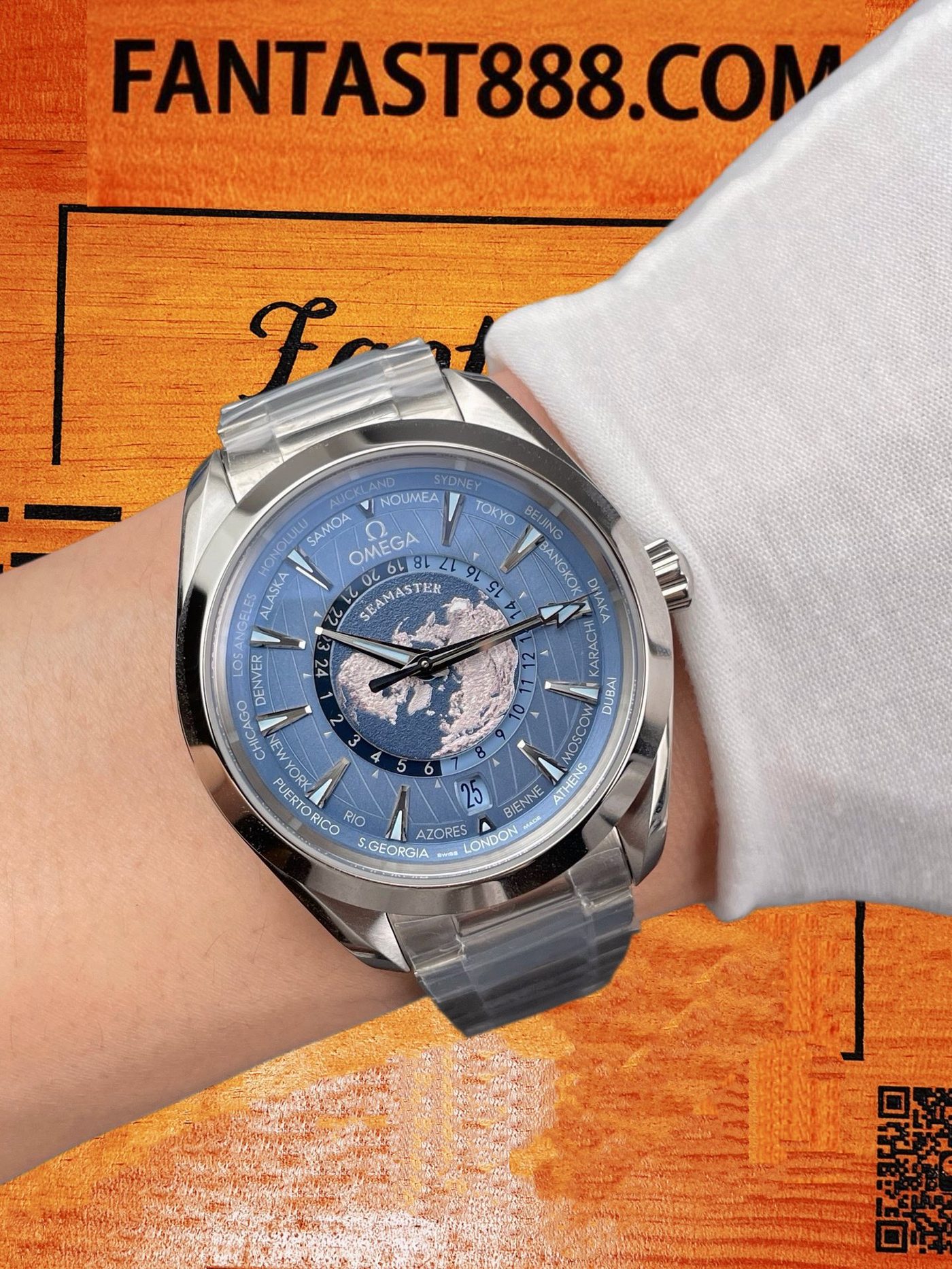 高仿歐米茄-海馬Aqua Terra世界時-冰藍盤43mm-8806機芯-VS廠復刻腕錶 實拍 9
