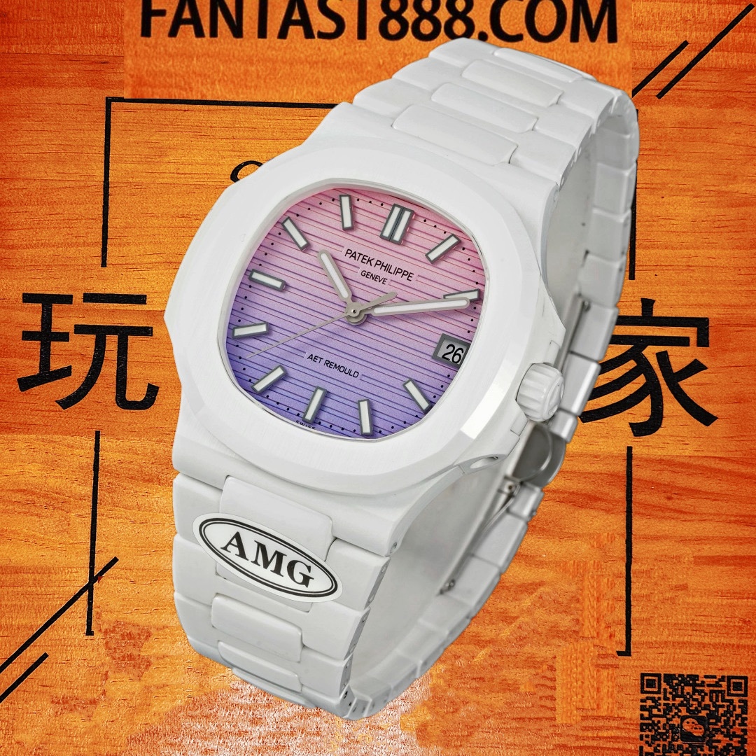 高仿百達翡麗-鸚鵡螺5711-全陶瓷冰川藍盤-AET改裝-AMG廠復刻腕錶 實拍 3