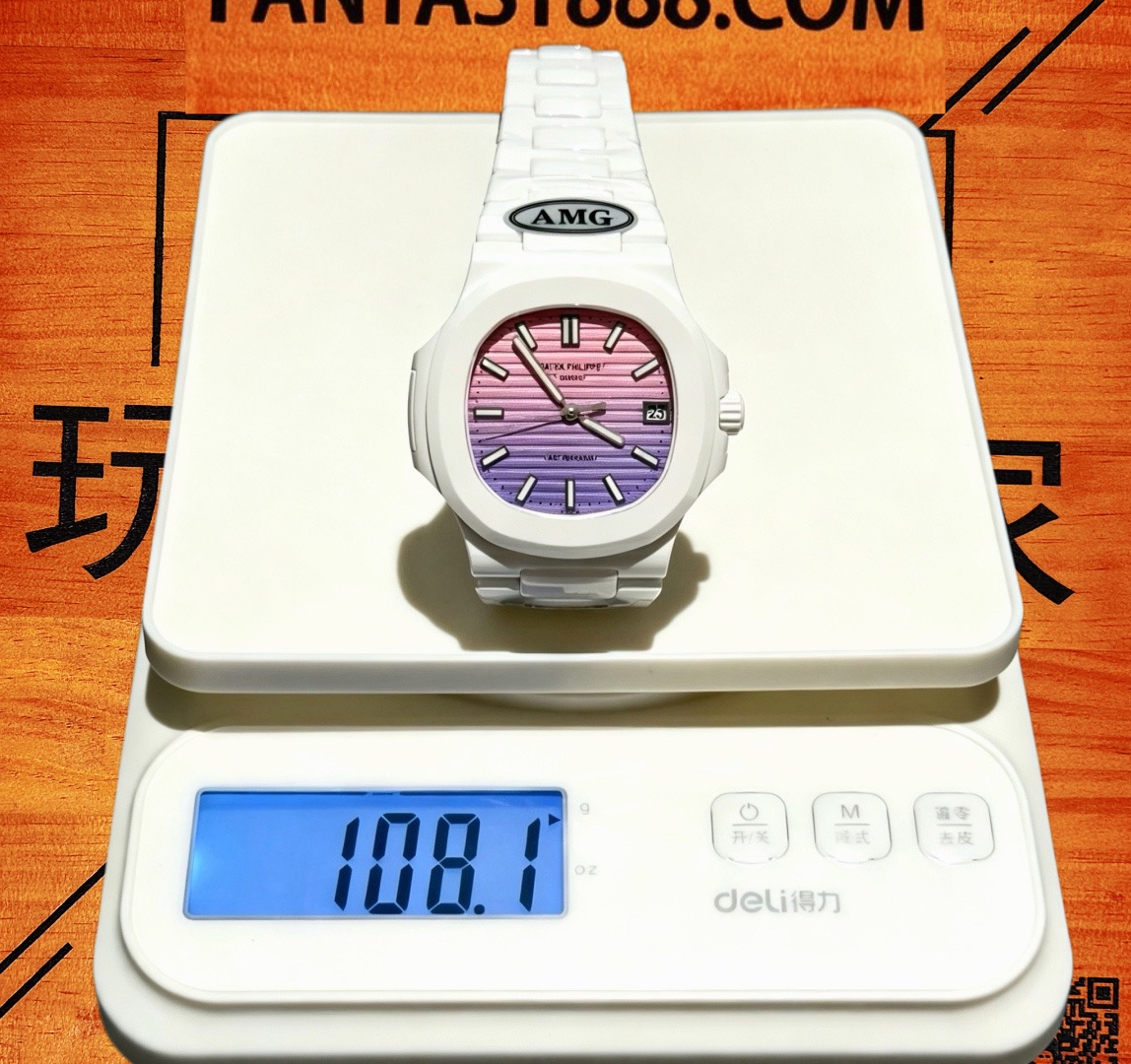 高仿百達翡麗-鸚鵡螺5711-全陶瓷冰川藍盤-AET改裝-AMG廠復刻腕錶 實拍 4