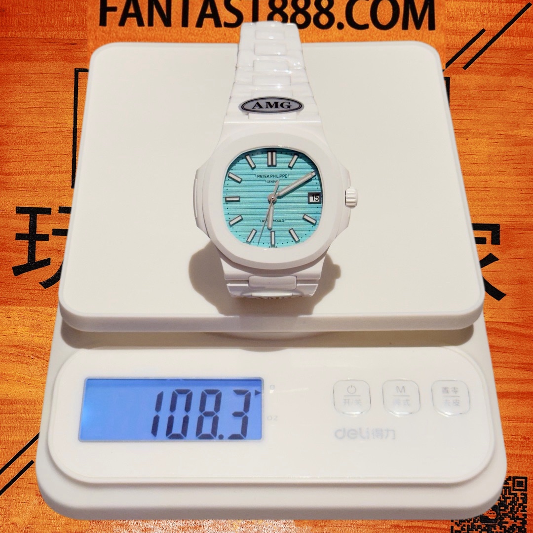 高仿百達翡麗-鸚鵡螺5711-全陶瓷蒂芙尼藍盤-AET改裝-AMG廠復刻腕錶 實拍 7