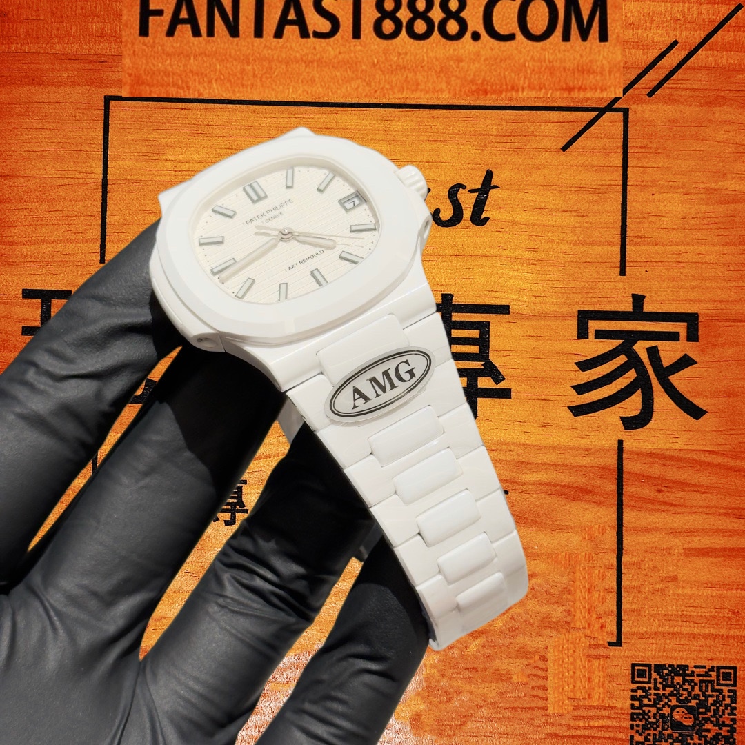 高仿百達翡麗-鸚鵡螺5711-全陶瓷白盤-AET改裝-AMG廠復刻腕錶 實拍 3