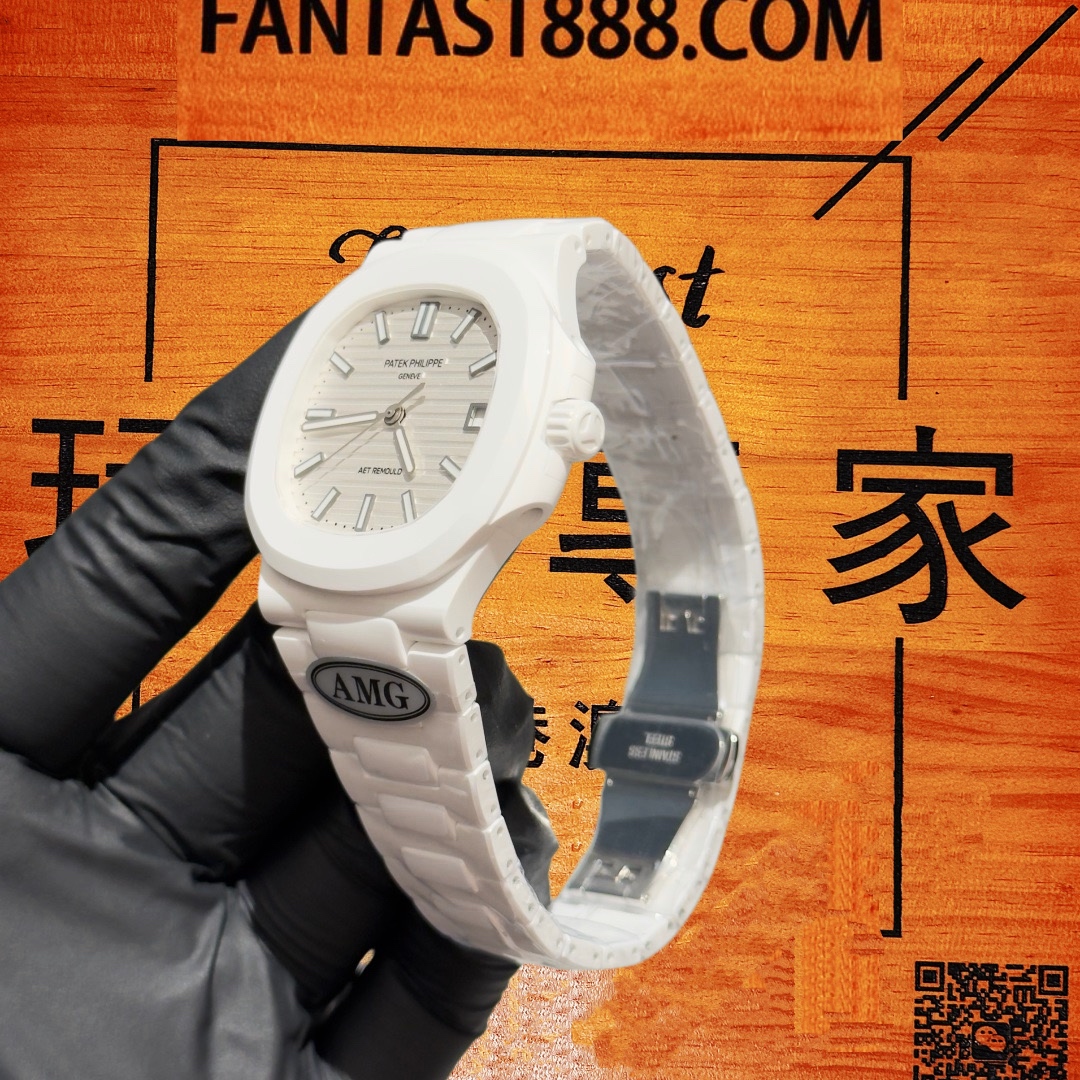 高仿百達翡麗-鸚鵡螺5711-全陶瓷白盤-AET改裝-AMG廠復刻腕錶 實拍 4