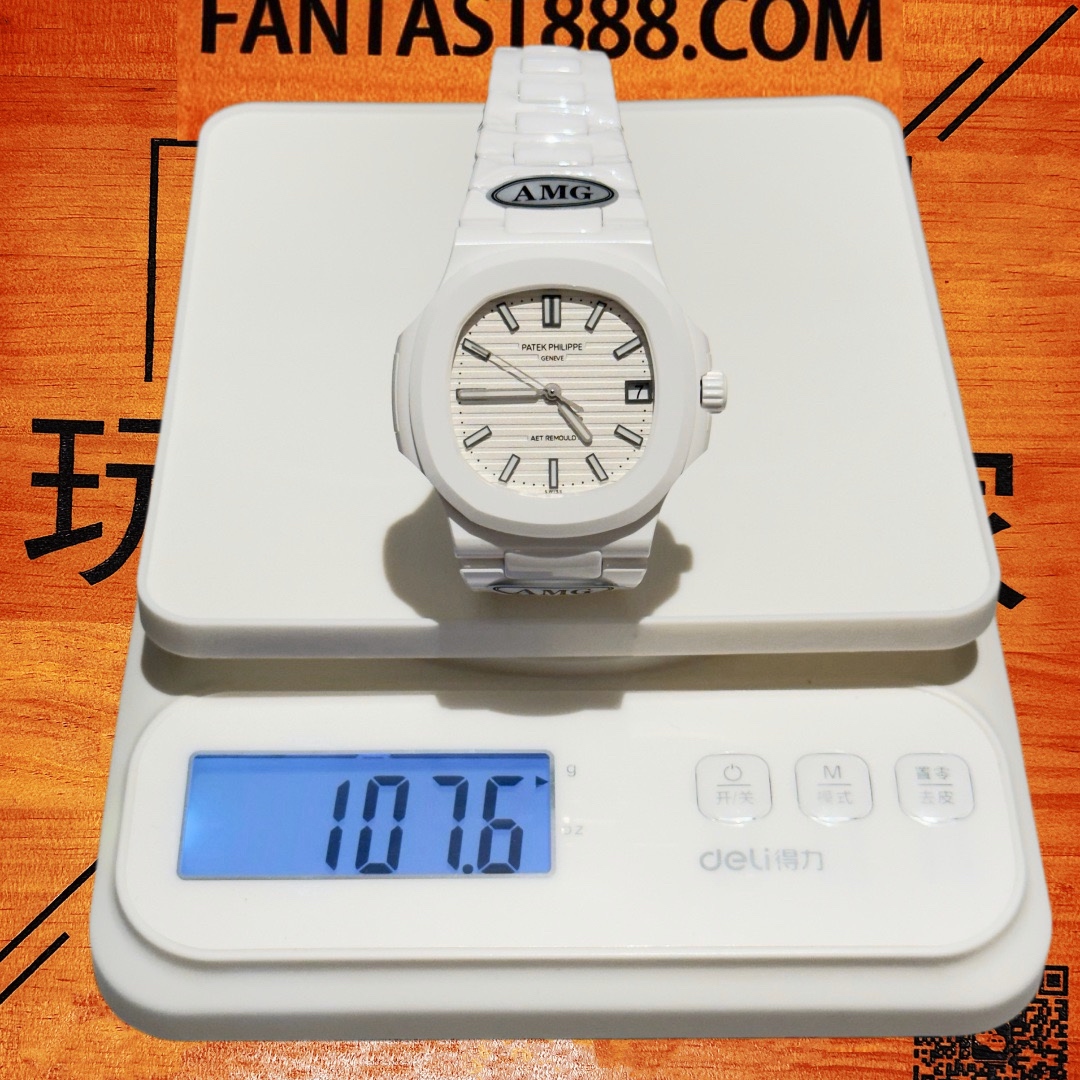 高仿百達翡麗-鸚鵡螺5711-全陶瓷白盤-AET改裝-AMG廠復刻腕錶 實拍 7