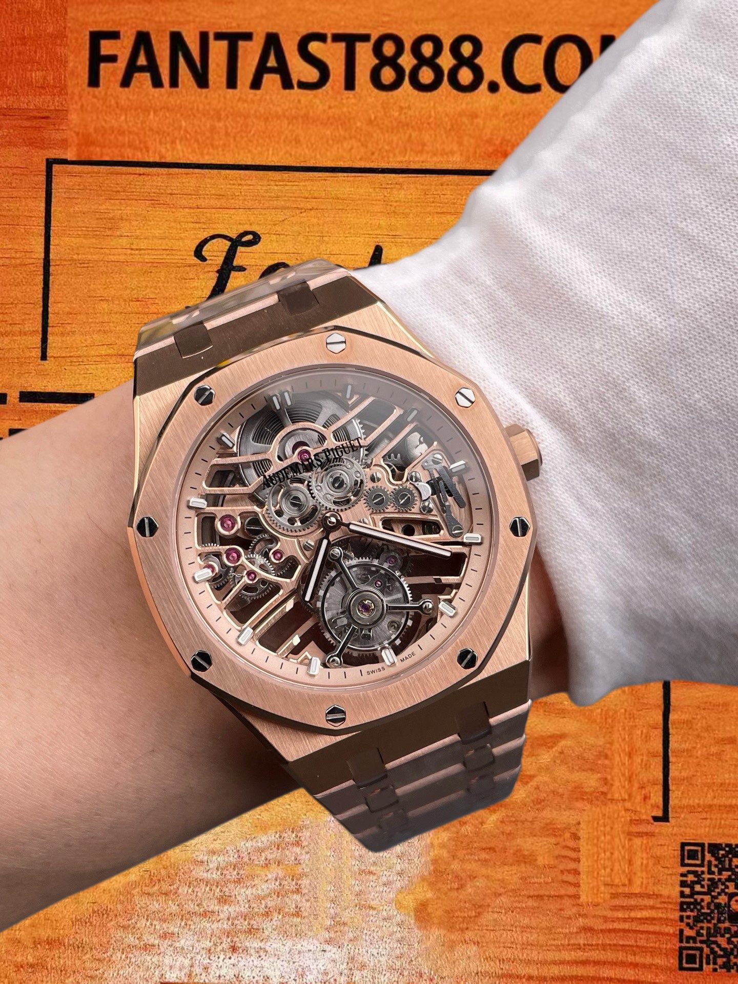 高仿愛彼-皇家橡樹26735-玫瑰金鏤空-陀飛輪-41mm 實拍 9