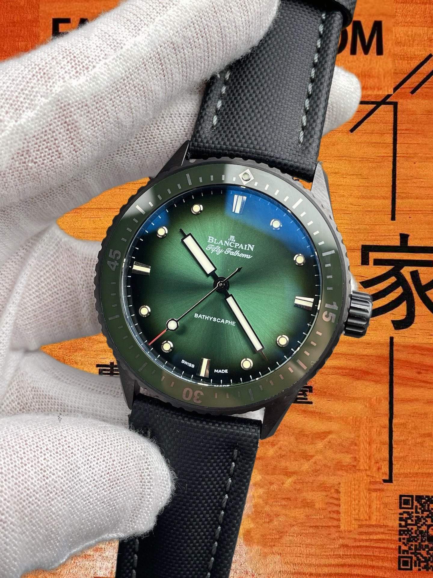 高仿TW廠寶珀-五十噚-Fifty Fathoms-極光綠-43.6mm-1315機芯 實拍 2