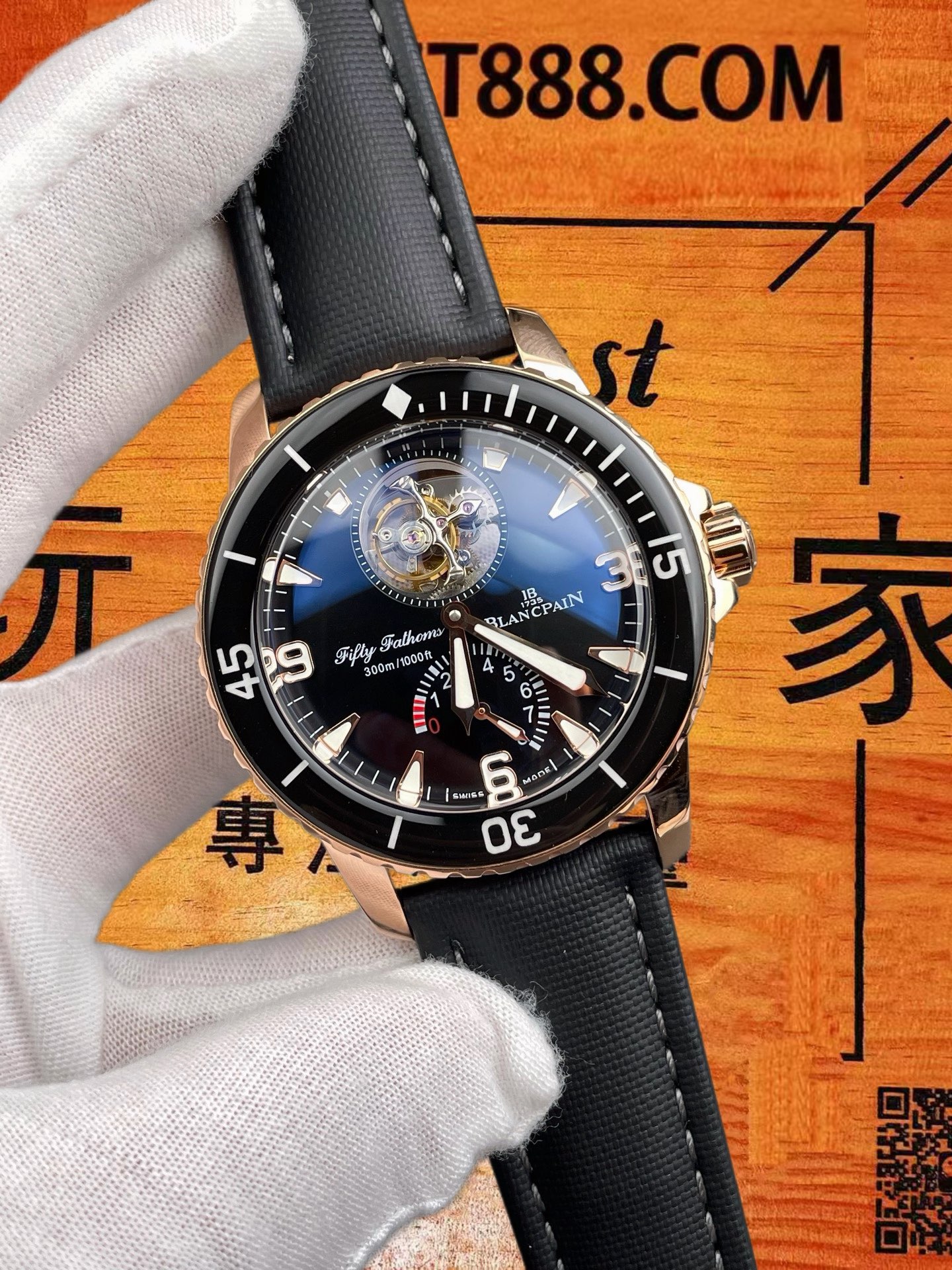 高仿YS廠寶珀50噚陀飛輪8日動力玫瑰金45mm/正品公價約¥150000 實拍 2