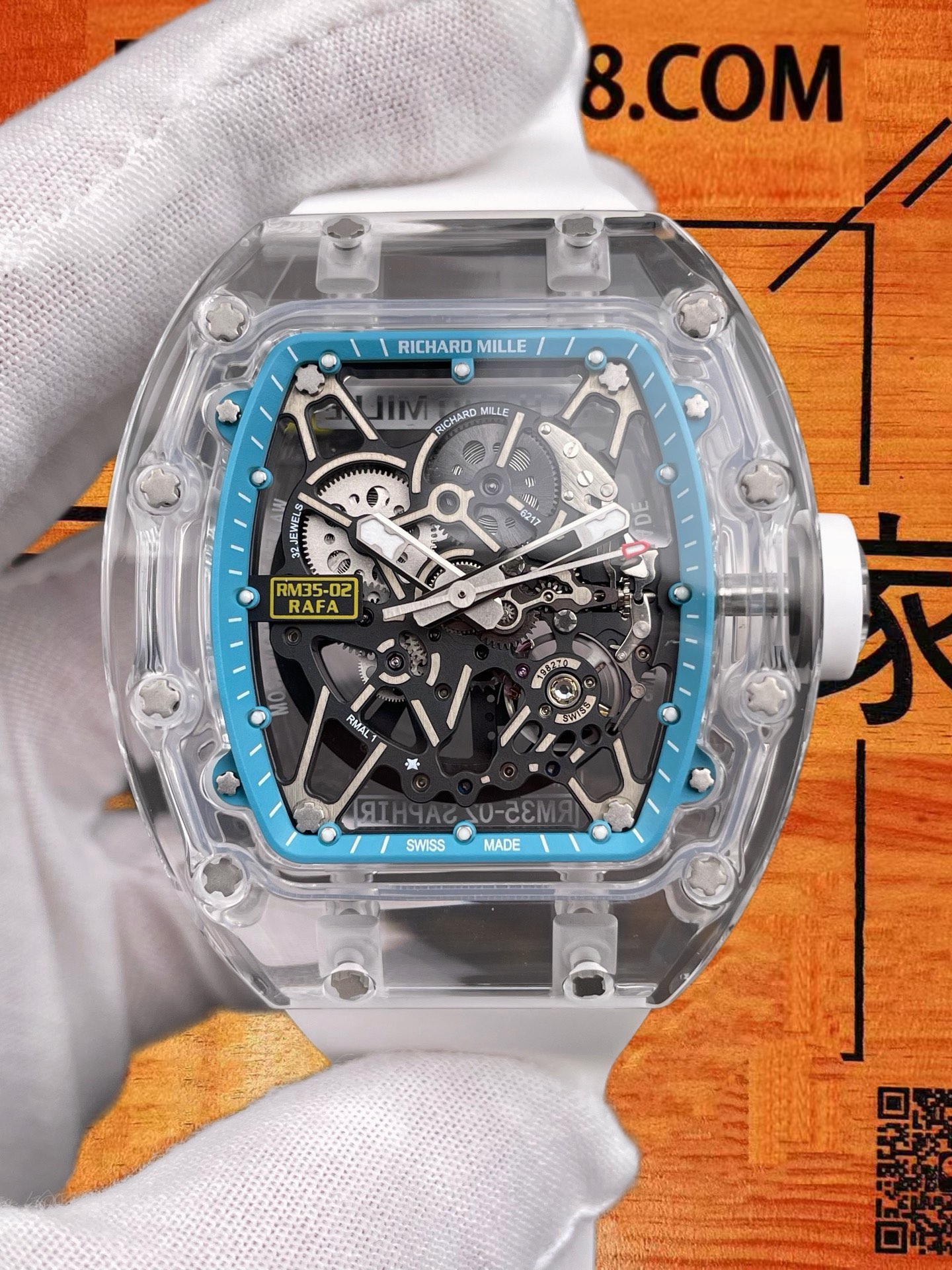 高仿透明藍寶石殼廠理查德米勒RM 35-02納達爾全透明49.94x44.5mm桶形/RMAL1改製機芯/正品公價¥3500000 實拍 3