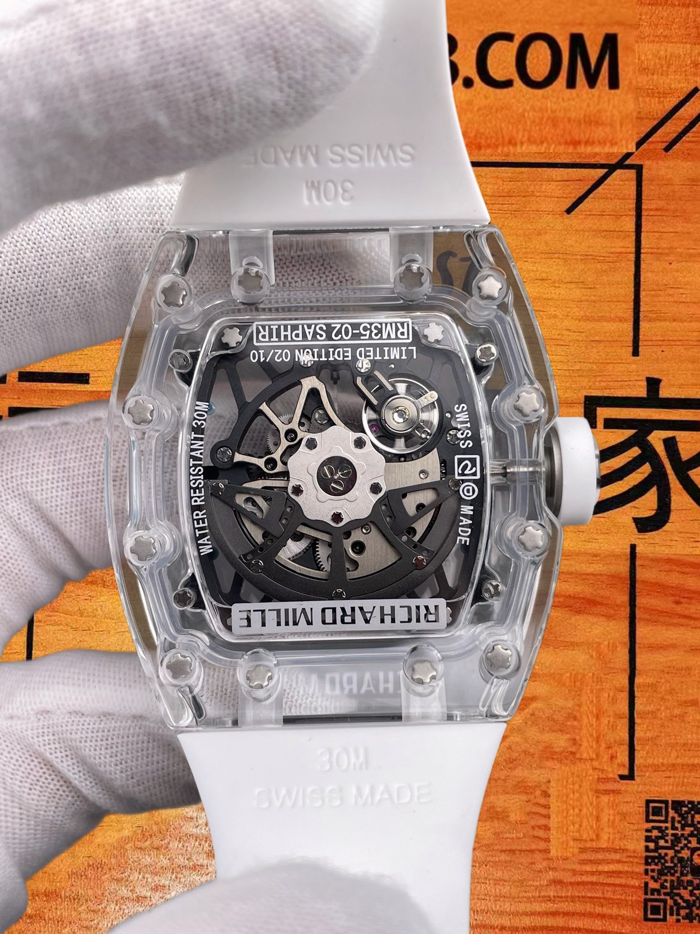 高仿透明藍寶石殼廠理查德米勒RM 35-02納達爾全透明49.94x44.5mm桶形/RMAL1改製機芯/正品公價¥3500000 實拍 5