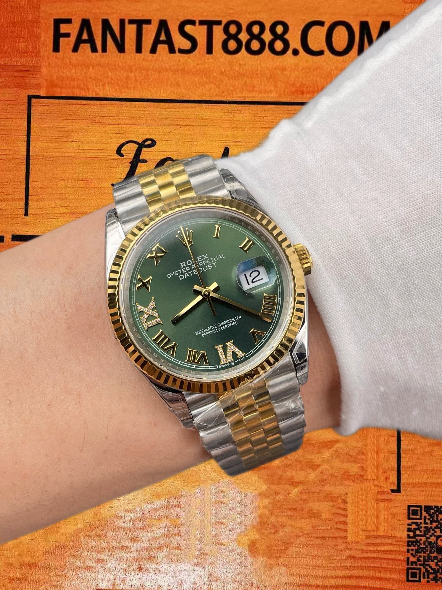 高仿VS廠勞力士Datejust 36日誌間金綠羅馬字/VS自研3235機芯70小時動儲/正品公價¥75000 實拍 9