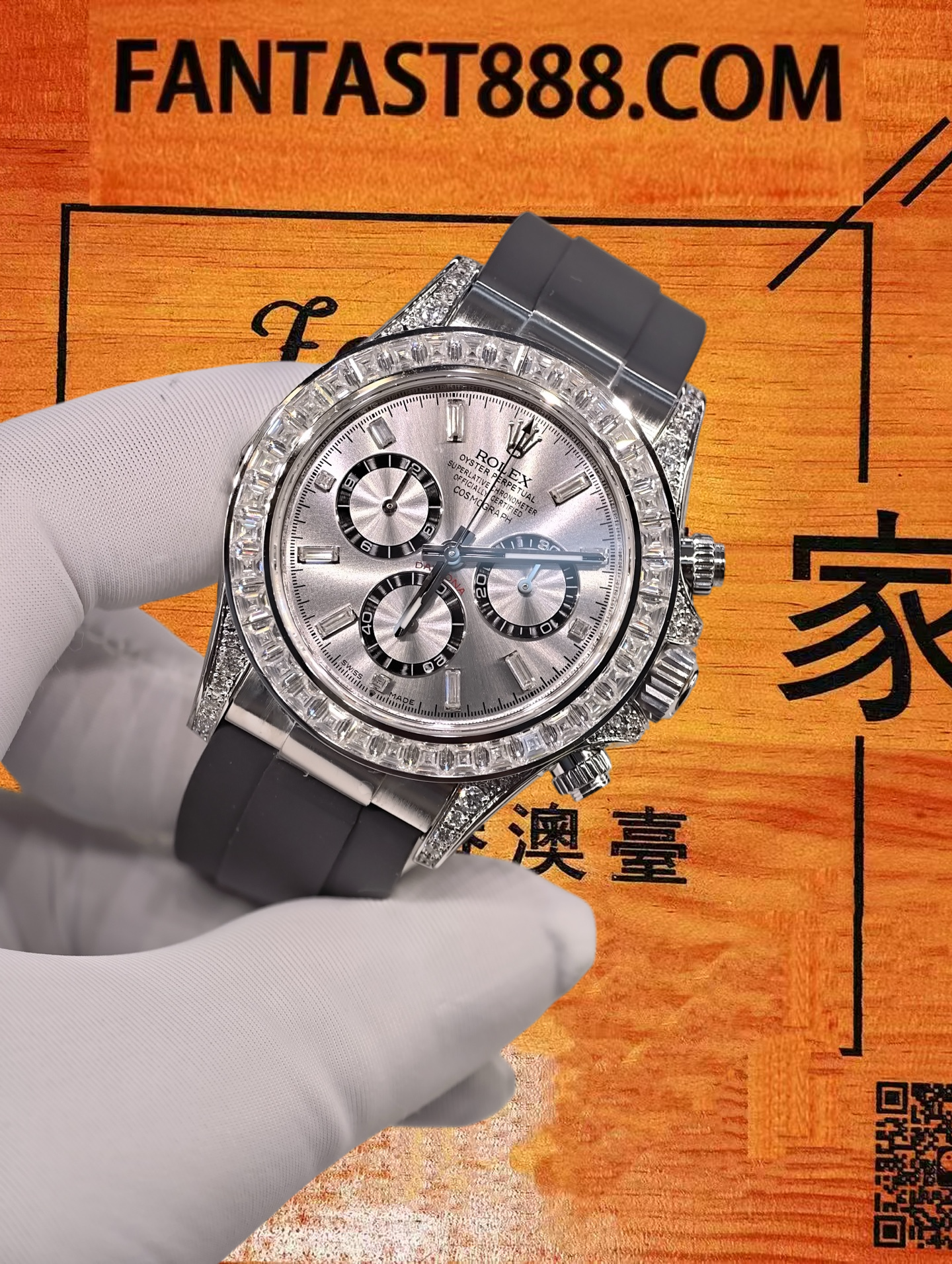高仿私人改裝-勞力士-迪通拿116519 白金滿鑽銀盤 40mm 復刻腕錶 實拍