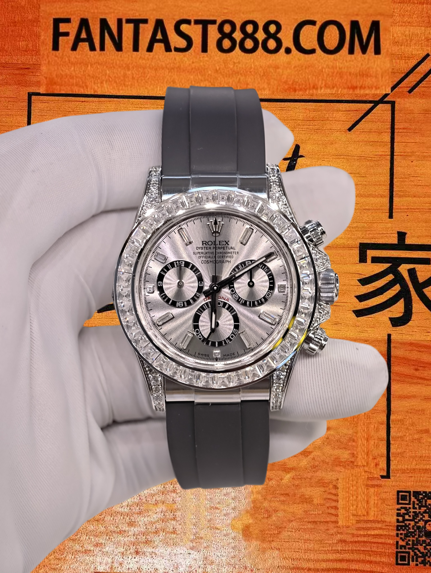 高仿私人改裝-勞力士-迪通拿116519 白金滿鑽銀盤 40mm 復刻腕錶 實拍