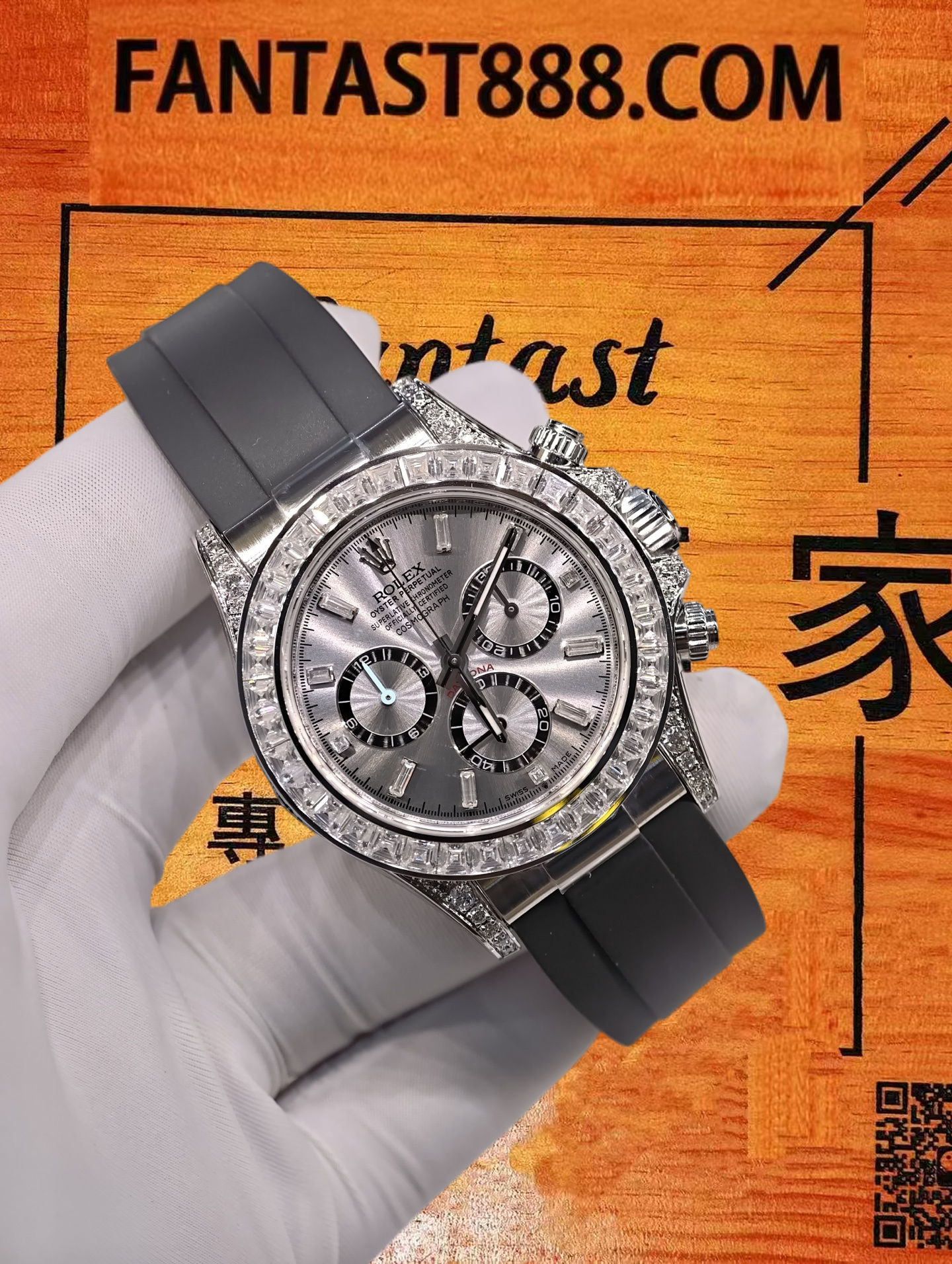 高仿私人改裝-勞力士-迪通拿116519 白金滿鑽銀盤 40mm 復刻腕錶 實拍