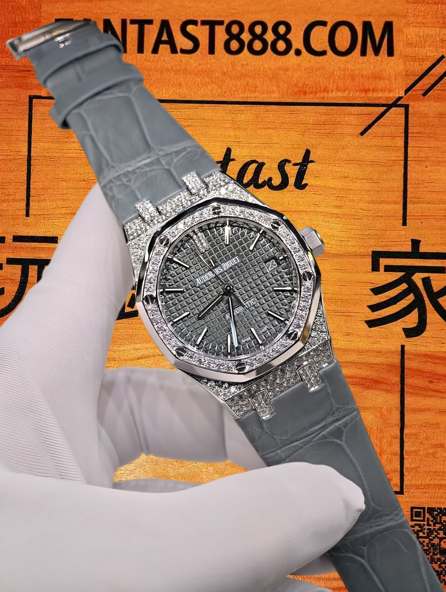 高仿私人改裝-愛彼-皇家橡樹15450 女款37mm 滿鑽殼 復刻腕錶 實拍