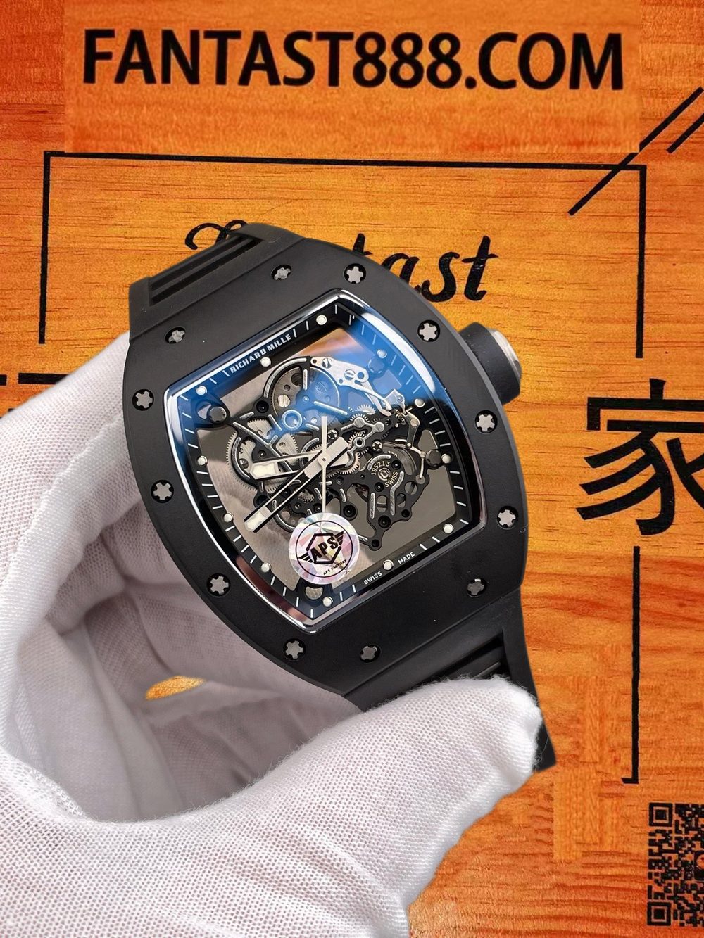 高仿APS廠理查德米勒RM055黑陶瓷鏤空自動 49.9x42.7mm