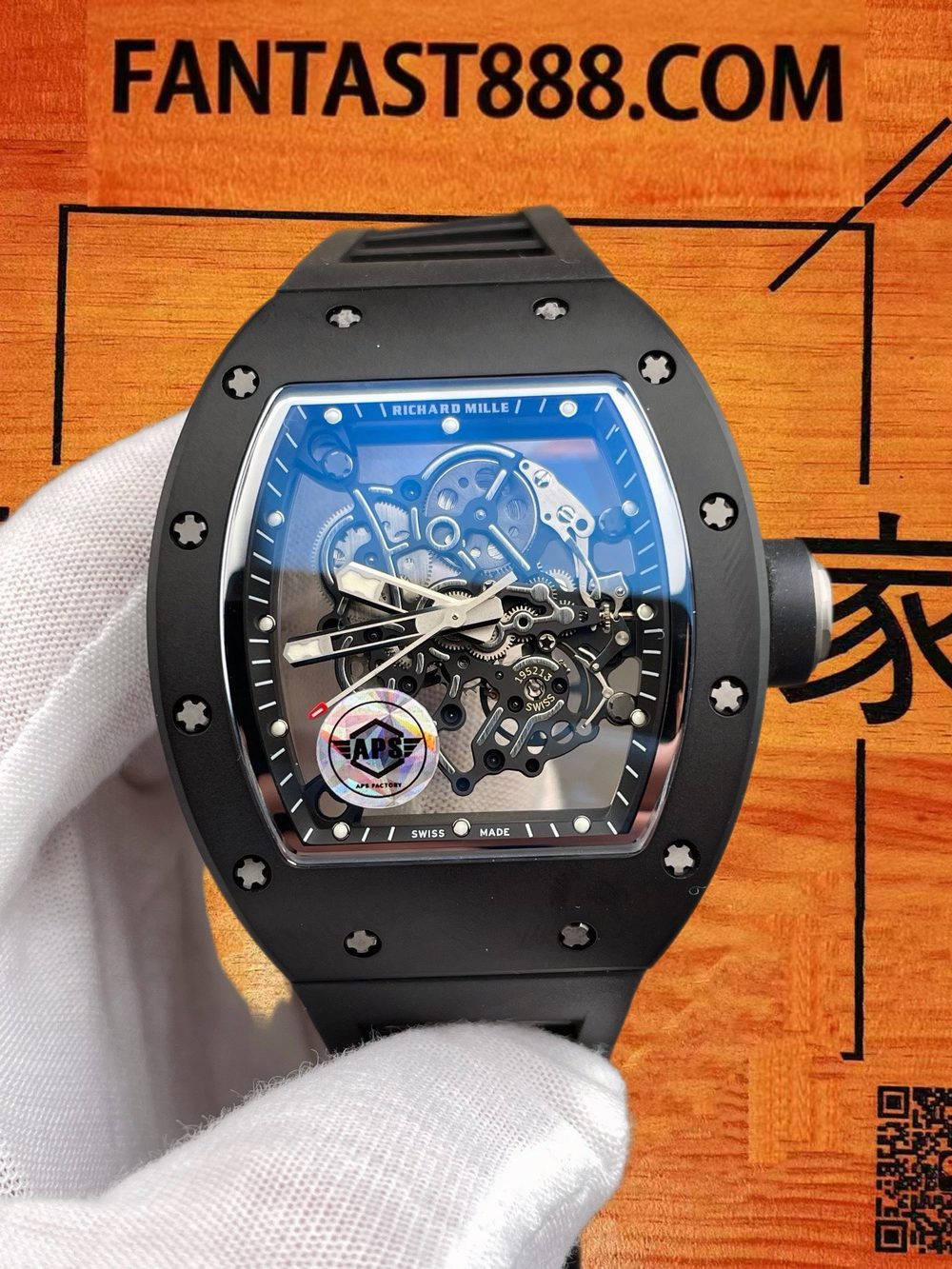高仿APS廠理查德米勒RM055黑陶瓷鏤空自動 49.9x42.7mm