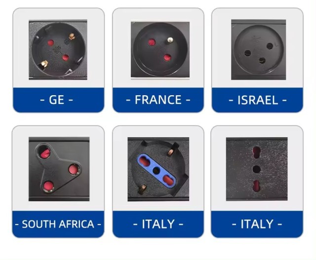 Germany 16A 7 Ways PDU with V/A Meter