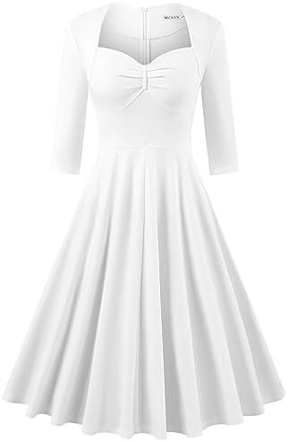 MUXXN Women's Retro 3/4 Sleeve Midi Sweetheart Neckline Rockabilly Party Vintage Cocktail Swing Dress