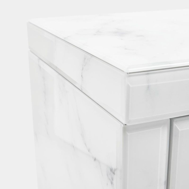White Marble Vanity Desk - 40” Tempered Glass Surface White Marble Makeup Vanity Table Desk with Drawers for Bedroom
