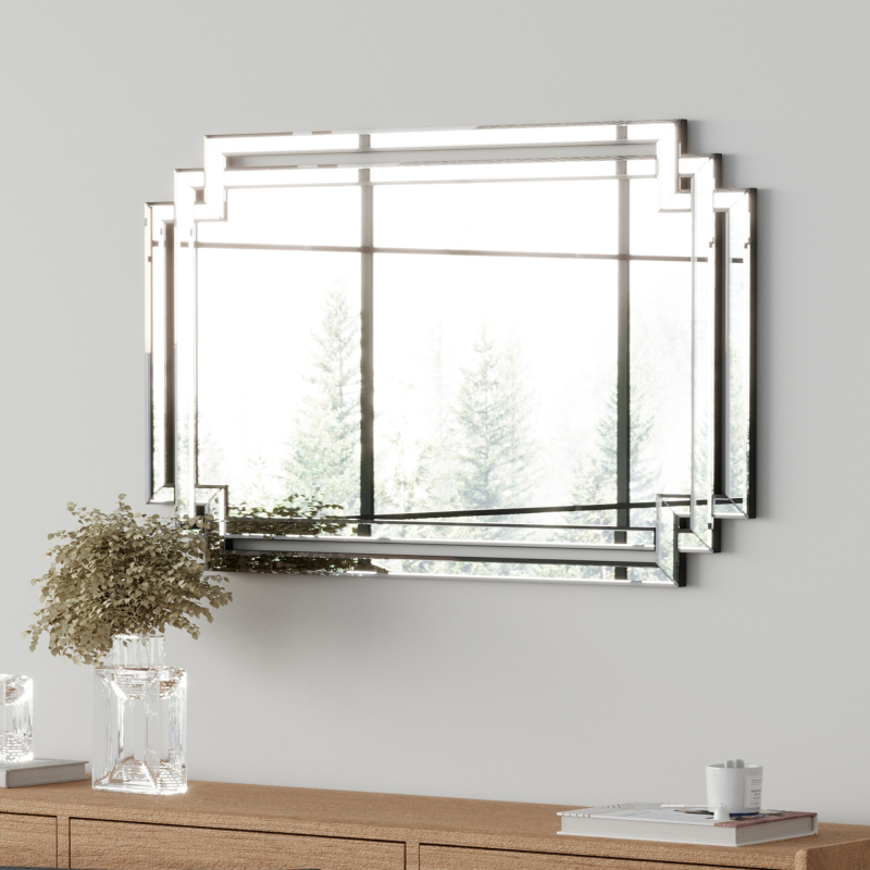 Large Home Decor Mirrors - 24" x 33" Modern Silver Rectangular Wall Mounted Mirror for Home, Living Room, Bedroom, Entryway (Horizontal/Vertical)