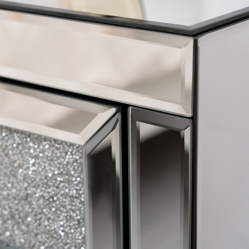 Luxury Mirrored Nightstand - Pre-Assembled, Edge-Smoothed Glass with Acrylic Crystal Design - Easy Clean, Safe Bedroom Furniture