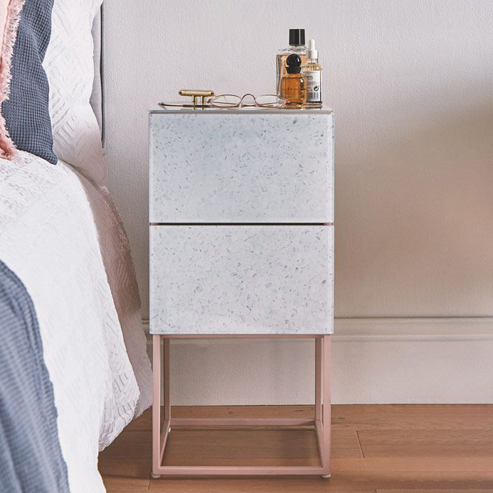 Metal Frame Nightstand with 2 Drawers - Durable Glass Surface & Pink Bedside Table for Bedroom/Small Space