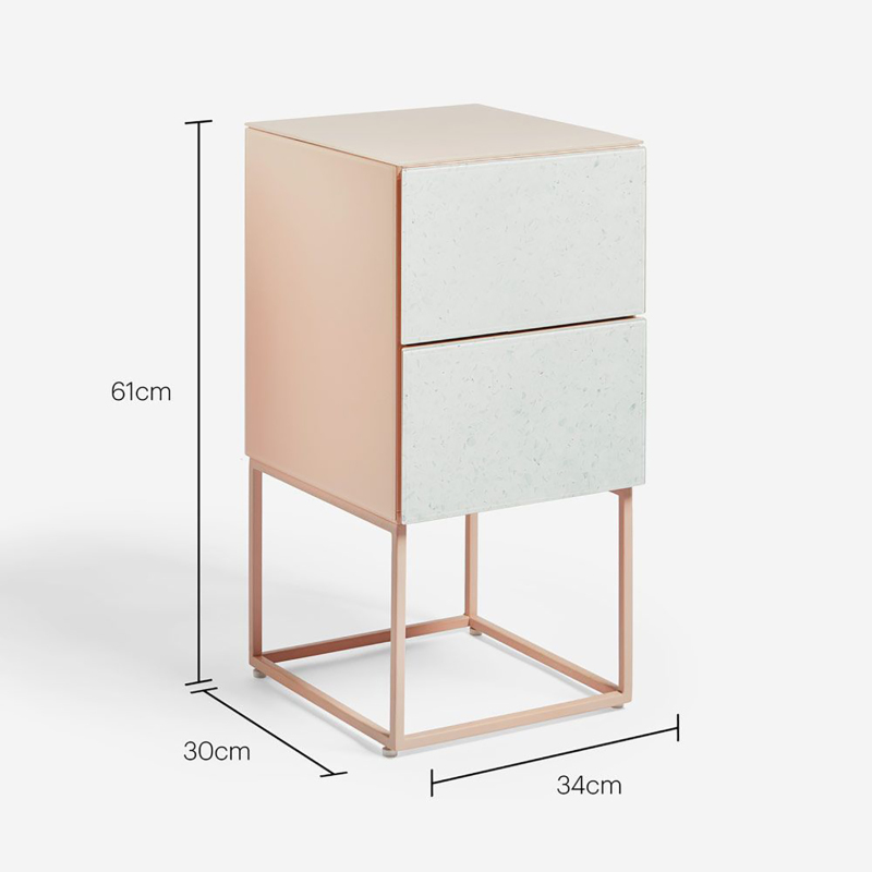 Metal Frame Nightstand with 2 Drawers - Durable Glass Surface & Pink Bedside Table for Bedroom/Small Space