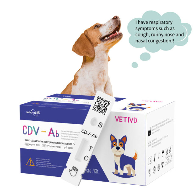 Test Rapidi CDV-Ab (FIA) | Test quantitativo rapido degli anticorpi del virus del cimurro canino (CDV-Ab) | VETIVD™ CDV-Ab 10 minuti per ottenere i risultati
