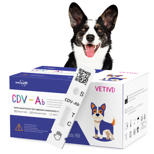 Test Rapidi CDV-Ab (FIA) | Test quantitativo rapido degli anticorpi del virus del cimurro canino (CDV-Ab) | VETIVD™ CDV-Ab 10 minuti per ottenere i risultati