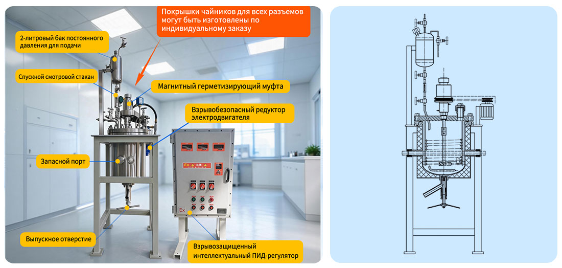 Изображение конструкции автоматического реактора - давления из нержавеющей стали объемом 25 л